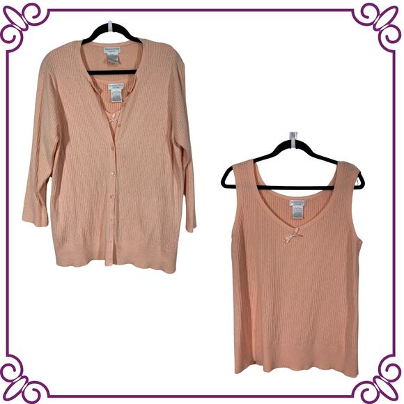 Worthington Woman Cotton Blend Cardigan Sweater 2X & Matching Tank 1X Set - Picture 1 of 11